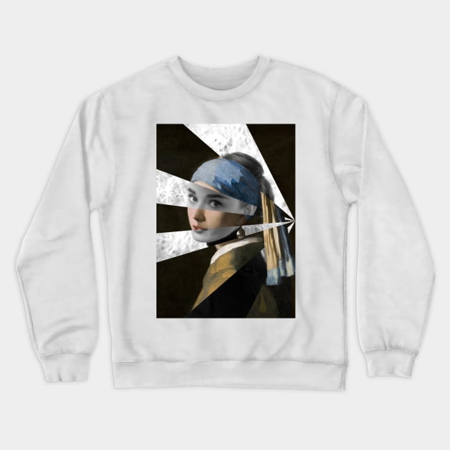 Girl with a Pearl Earring by Vermeer and Audrey H. Crewneck Sweatshirt by luigi-tarini